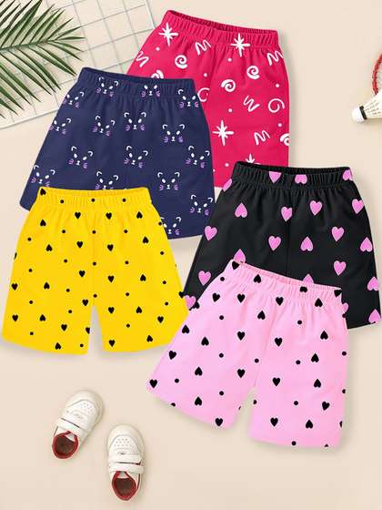 YK Girls Pack Of 5
                    Printed Mid-Rise Above Knee Cotton Shorts