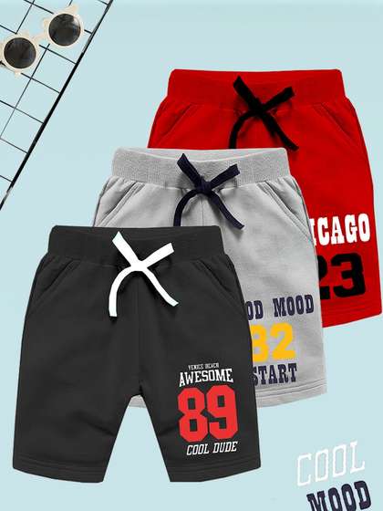 YK Boys Pack Of 3
                    Typography Printed Regular Shorts