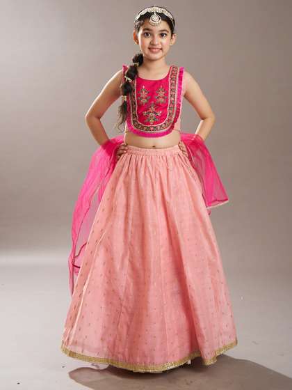 Bitiya by Bhama
                        Girls Floral Embroidered Ready to Wear Lehenga
                        & Blouse With Dupatta