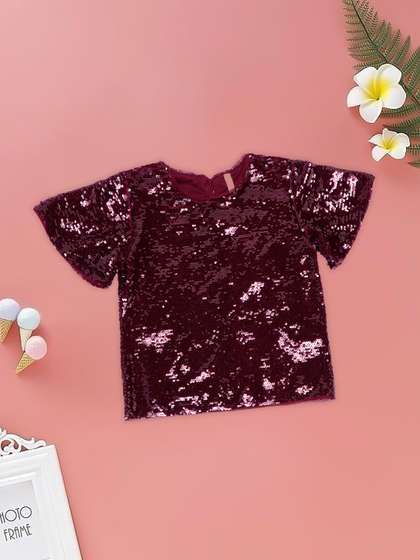 Pantaloons Junior Girls
                    Sequined Embellished Flared Sleeve Top
