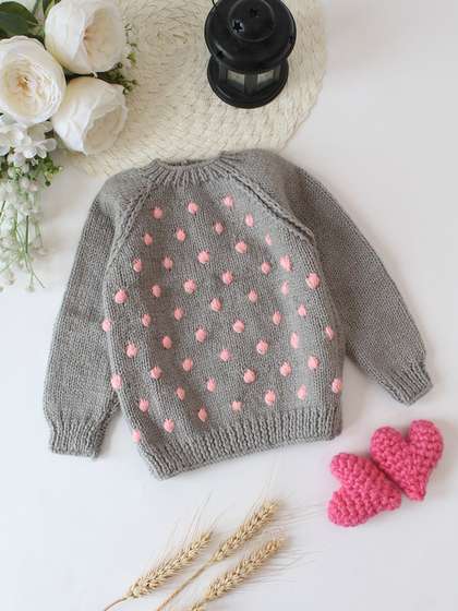 Woonie Kids Round Neck
                    Bobble Stitch Detaled Pullover Cardigan