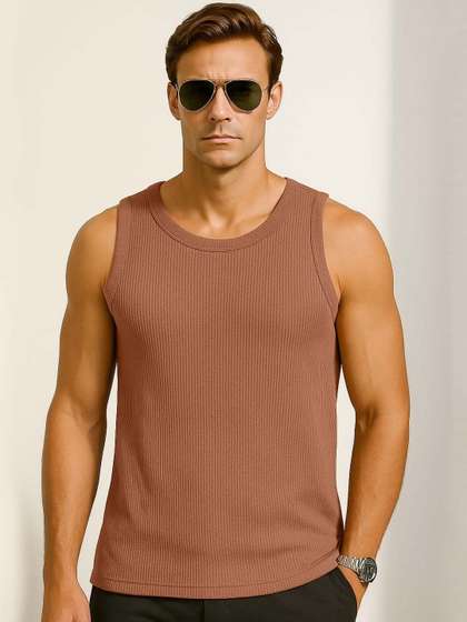 Organic Chics Men
                        Textured Tank Waffle Vest-Brown_S