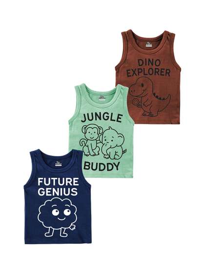 KidBee Boys Pack Of 3
                      Printed Sleeveless Cotton Basic Innervests