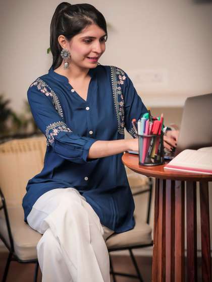 KALINI Women Ethnic
                        Motifs Embroidered Mandarin Collar A-Line Kurti