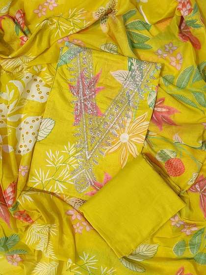 GC 80 BY GAURI
                          COLLECTION Floral Printed Pure Cotton
                          Sequinned Unstitched Dress Material