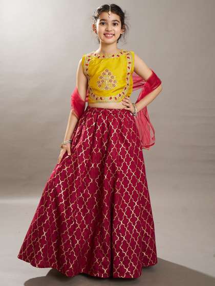 Bitiya by Bhama
                          Girls Floral Embroidered Sequinned Lehenga
                          Choli with Dupatta