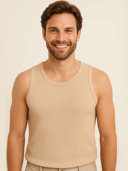 Organic Chics Men
                        Waffle Textured Round Neck Sleeveless Tank Vest
