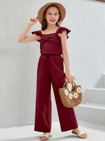 BLOOD PANTHER Stylish
                    Maroon Solid Cotton Blend Girls' Jumpsuit