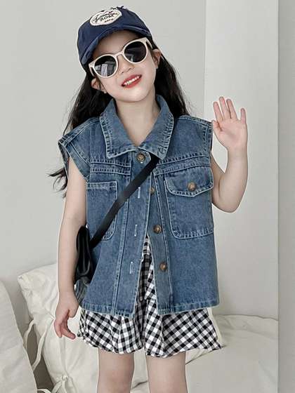 LULU & SKY Girls Crop Denim Jacket