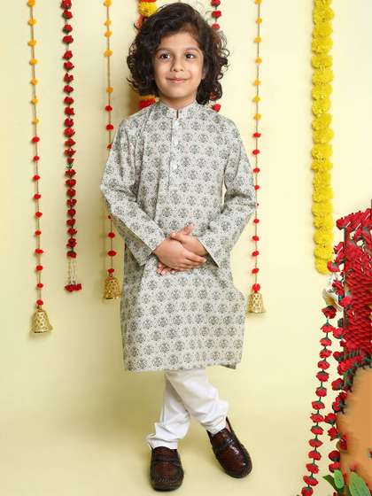 Little Clothings Boys
                    Ethnic Motifs Printed Cotton Kurta with pyjama