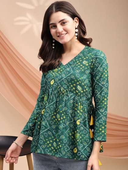 Youthnic Women
                        Bandhani Print Peplum Kurti With Tassles and
                        Kodi