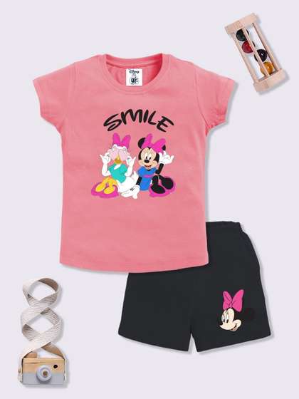YK Disney Girls Cotton
                      Minnie Mouse & Daisy Duck Printed T-shirt with
                      Shorts
