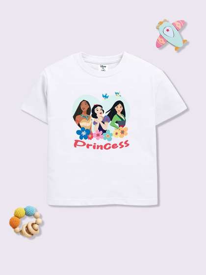 YK Disney Girls Printed
                    Drop-Shoulder Sleeves T-shirt