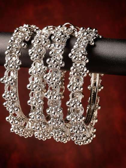 Sukkhi Women Set of
                        4 Oxidised Rhodium Plated Ghungroo Beaded Silver
                        Kashmiri Kashmiri Bangle Setss