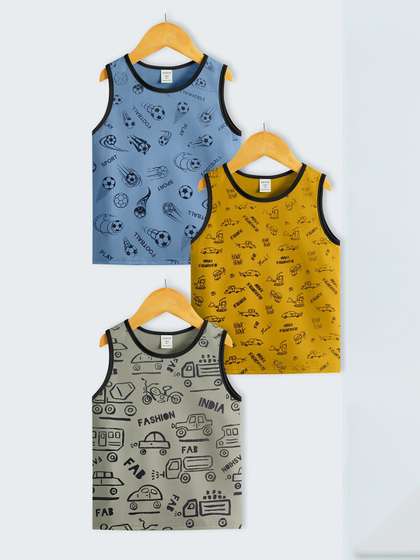 INDIA FASHION FAB Boys
                    Pack Of 3 Printed Round Neck Pure Cotton Innerwear
                    Vests