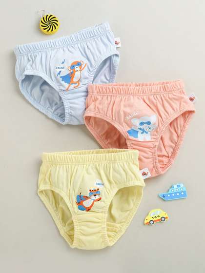 BUMZEE Infant Boys Pack
                    of 3 Printed Cotton Mid-Rise Basic Briefs Peb10708