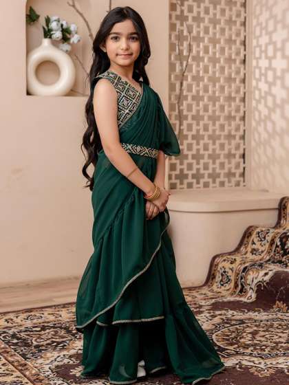 Sangria Girls Green
                        Embroidered Georgette V-Neck & Sleeveless
                        Ready To Wear Lehenga Choli