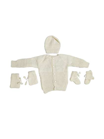 Cute Collection Unisex
                    Kids Off White Woolen Sweater With Cap and Socks and
                    Mitten Set