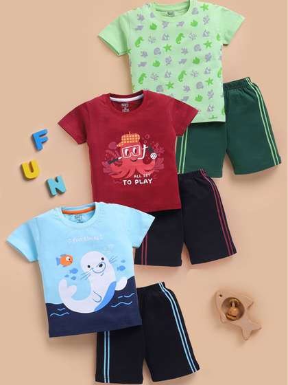 Toonyport Boys Pack Of 3
                    Printed Short Sleeves Pure Cotton T-shirt With
                    Shorts