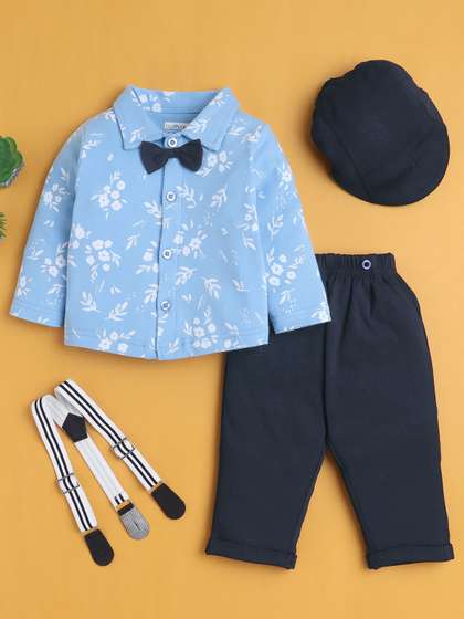 BUMZEE Boys Printed Pure
                    Cotton Shirt With Trouser & Suspender