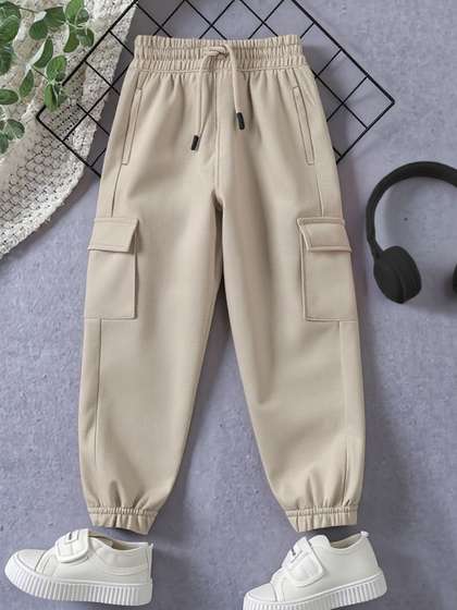 YK X Trampoline Unisex
                    Solid Terry Mid Rise Cotton Cargo Track Pant With 4
                    Utility Pockets