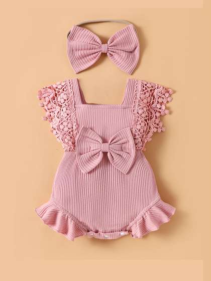 Hopscotch Pink Bow
                    Applique Onesie & Headband