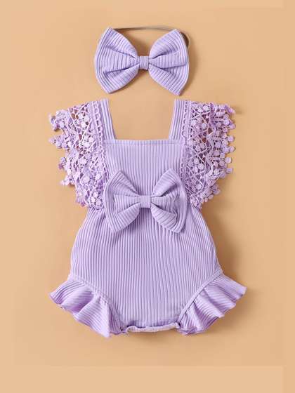 Hopscotch Lavender Lace
                    Onesie with Headband