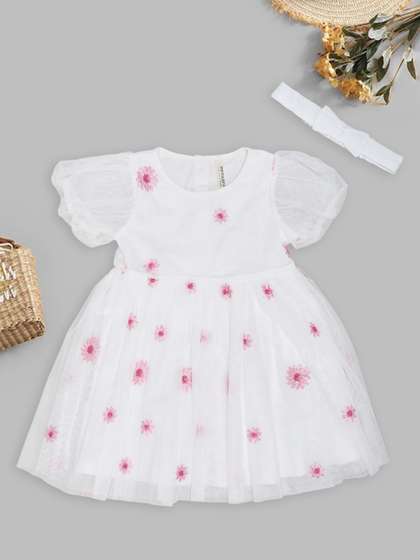 Pantaloons Baby Girls
                    Floral Embellished Sequined Fit & Flare Dress