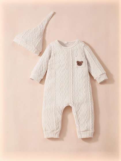 Hopscotch Off-White
                    Textured Full-Sleeve Bodysuit with Hat