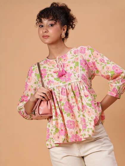 LIMEROAD Women Pink
                        Viscose Rayon Kurtis