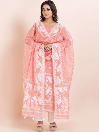 Durga Handloom
                        Jamdani Woven Design Zari Pure Cotton Unstitched
                        Kurti with Dupatta Dress Material