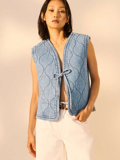 NEXT Pure Cotton
                        Tie-up Quilted Denim Jacket