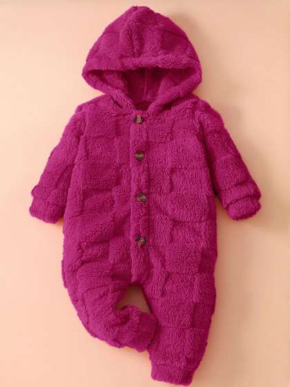 Hopscotch Girls Self
                    Design Long Sleeves Hooded Bodysuit