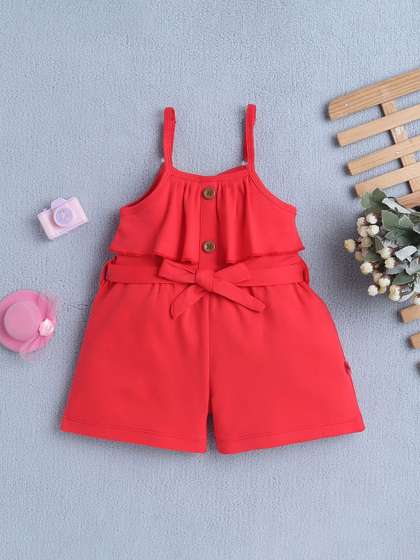 BUMZEE Girls Shoulder
                      Straps Cotton Basic Jumpsuit