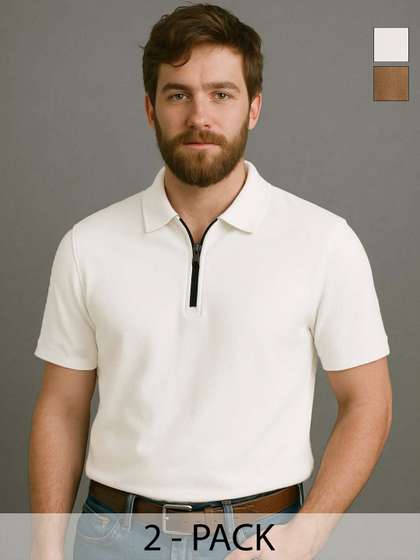 Organic Chics Men Pack of 2 Solid T-shirts