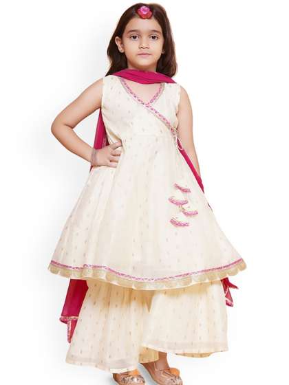 JOVK DESIGN Girls
                      Ethnic Motifs Angrakha Kurta with Sharara &
                      Dupatta