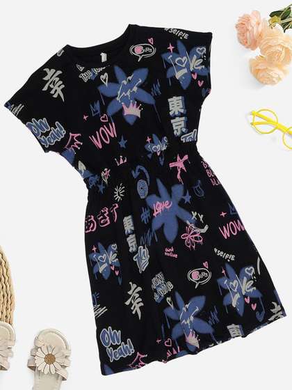 Pantaloons Junior Girls
                    Floral Printed Pure Cotton T-Shirt Dress