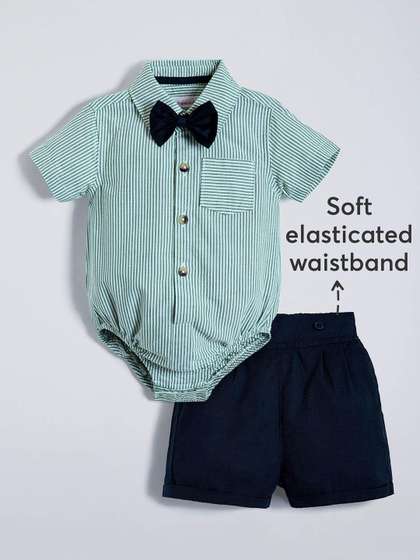 2-Pc Striped Onesie
                    & Shorts