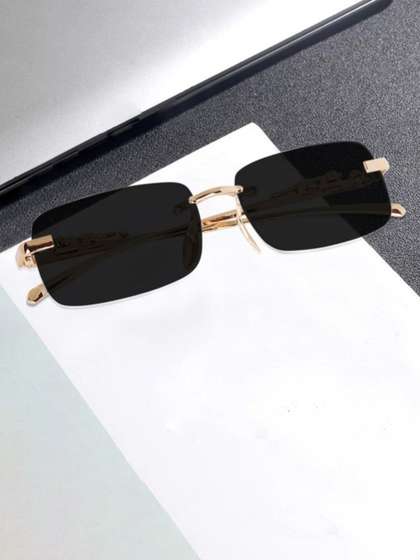 SPADEACES Kids Rimless
                      Square Sunglasses with UV Protected Lens Karan
                      Gold Black -58