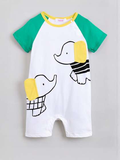 Hopscotch Twin Elephants
                    Romper with Contrast Trim