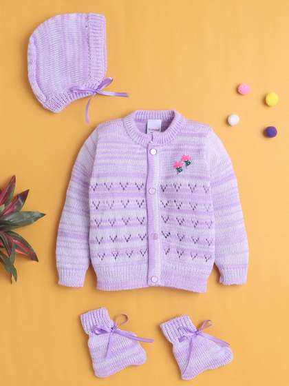 BUMZEE Infant Girls
                    Sweater With Cap & Socks Baby Apparel Gift Set