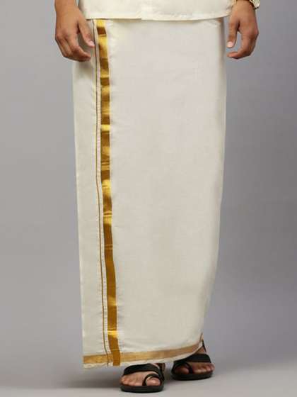 Ramraj Kora Cotton
                        Double Layer Zari Border Dhoti