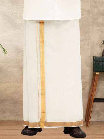 Ramraj Men Kora
                          Cotton Double Layer Zari Border Dhoti
