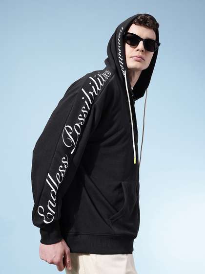 glitchez Typography
                        Print Hooded Drop-Shoulder Sleeves Oversized
                        Front-Open Sweatshirt