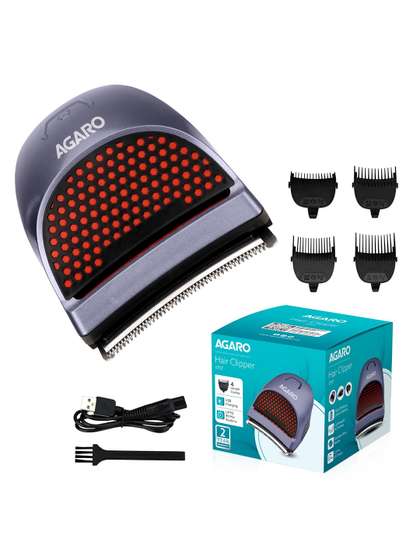 Agaro Cordless
                    Waterproof Hair Clipper 1717 with 4 Combs &
                    Curved Blades - Black