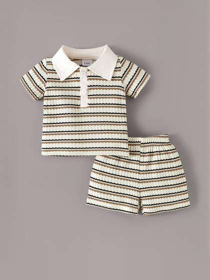 2-Pc Textured Polo
                    T-shirt & Shorts