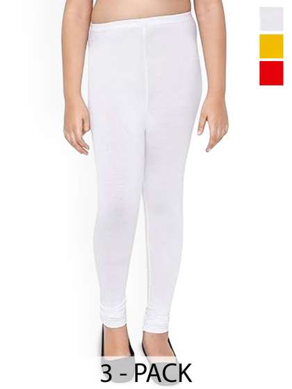 FRENCH KLEIDER Girls
                    Pack Of 3 Mid-Rise Churidar-Length Leggings