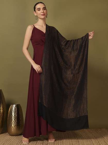 Pashmoda Striped
                        Woven Design Reversible Zargul Shawl