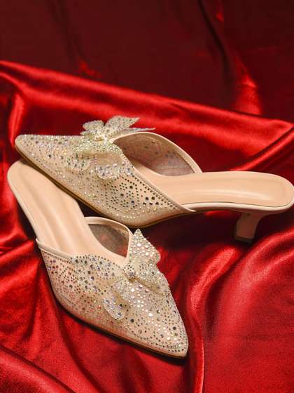 Froh Feet Women
                        Embellished Party Kitten Heel Sandals with Bows