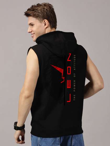 LEON Men Printed
                        Hooded Sleeveless Sweatshirt
